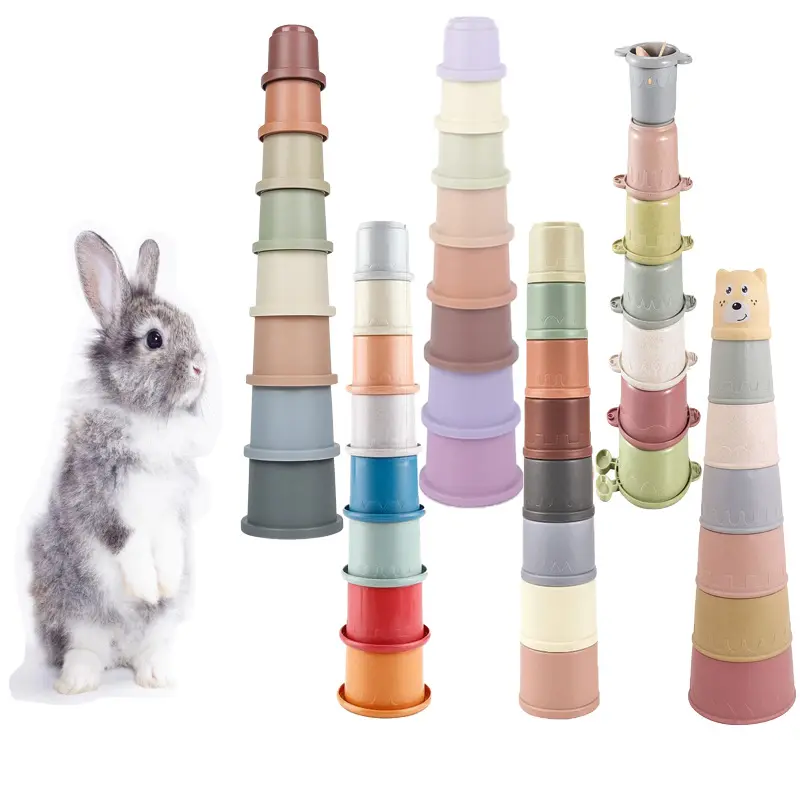 Kids Multiple Use Perfect Match Plastic Tower New Fancy Colors Matte Effect Stacking Nesting Cups Baby Silicone Bath Stack Toys