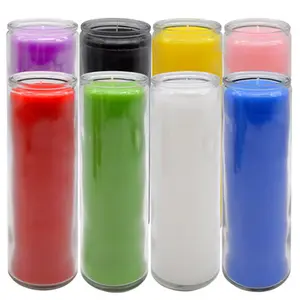 Red Yellow Blue White Colors Wax Candle for Sanctuary Vigils Blessings and Prayers Glass Candle Spiritual Religious Church
