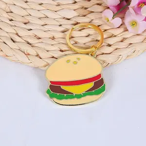 Fizzy Button Gifts Burger Keyring with Enamel Charm and Gold Tone Keychain Custom Keychains Laser Engraving Blanks
