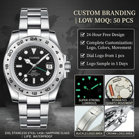 Montre pour homme avec logo personnalisé, acier inoxydable, lunette fixe, mouvement à quartz GMT, montre de sport d'extérieur