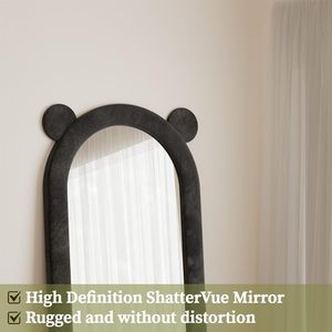 Espejo de suelo con forma de oso cubierto de terciopelo negro, estilo lindo y minimalista, adecuado para dormitorios y salas de estar de niños. - Product Image 2