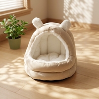 Lit pour chat en velours hollandais semi-fermé avec oreilles de lapin, lavable, fermeture éclair, nid pour animaux de compagnie