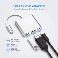 Konverter USB Multiport 3 in 1 AV, adaptor HDTV 3 in 1 AV USB C ke 4K dengan pengisian daya Cepat