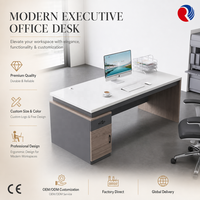 Bureau de direction moderne compact et droit 120 cm en noyer anthracite avec tiroir verrouillable, armoire à une porte, passe-câbles