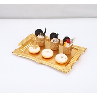 Plateaux de service décoratifs rectangulaires en or avec poignées pour plateaux à biscuits, bonbons, pâtisserie et desserts