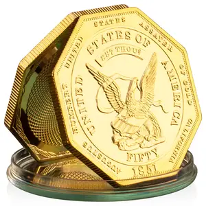 Coletor de moedas comemorativas banhadas a ouro, presente da Califórnia 1851 Augustus Humbert, testador de ouro dos Estados Unidos