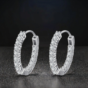 925 Sterling <b>Silver</b> Men & Women Hip Hop Iced <b>Hoop</b> Earrings 15mm Rhodium Plated 5A CZ Zircon - Product Image 3