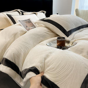 TOP vente doux moelleux 4 pièces ensemble de literie Jacquard velours peluche <span class=keywords><strong>housse</strong></span> de couette ensemble avec drap et 2 taies d'oreiller - Product Image 4