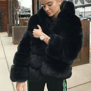 Hot của phụ nữ dày ấm lông Áo khoác dài tay Trùm đầu giả lông thỏ áo khoác - Product Image 3