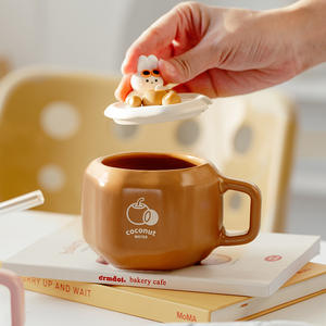 CrmDot Ceramic Mug With Lid 301-400ml Coconut Water Design Microwave Safe Reusable Gift Cup - Product Image 1