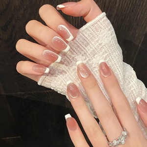 Vente en gros usine 10 pièces Faux <span class=keywords><strong>ongles</strong></span> à presser pour doigts, faits <span class=keywords><strong>main</strong></span>, Nouveauté Printemps-Été, style French rose délicat et raffiné - Product Image 3