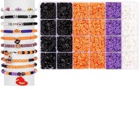 Kit de perles en argile polymère DIY Halloween, motifs cercles et lettres, couleurs orange, noir, violet, pour l'Europe et l'Amérique - Modèle 009