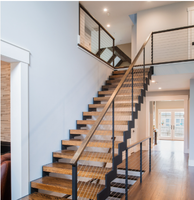 Rampe en acier pour escalier avec câble métallique Balustrade noire Main courante en bois