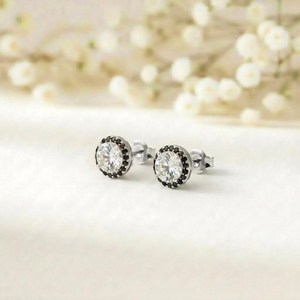 White Topaz Stud Earrings With <b>Black</b> Spinel Accents Round Cut Natural Gemstone In 925 Sterling Silver Or 18K Gold Filled Minimal - Product Image 3