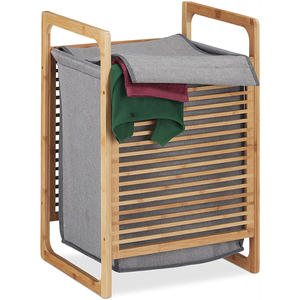 Panier à linge en bambou naturel avec sac intérieur amovible, 60x40x35cm, panier à linge sale, bac de rangement pliable pour le linge - Product Image 1