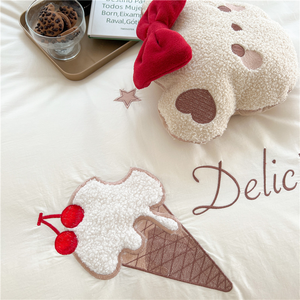 Cute <strong>Teddy</strong> <strong>Bear</strong> Cartoon Girl Heart All Cotton Washed Cotton Four Piece <strong>Set</strong> With <strong>Teddy</strong> <strong>Bear</strong> Sticker and Embroidered Lotus Leaf - Product Image 2