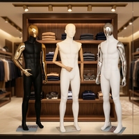 Présentoir de costume pour homme grande taille Shining Star, mannequin en plastique, tête chromée dorée, corps complet noir et blanc