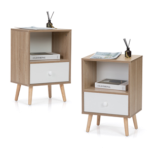 Juego de 2 mesitas de noche de madera de mediados de siglo con cajón y estante, mesa auxiliar moderna para dormitorio, sala de estar u oficina - Product Image 4