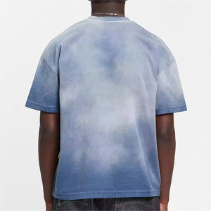 Custom Summer Men's Regular Fit O-Neck Blue & White Smudge T-shirt 100%cotton High Quality Vintage Washed T Shirts - Product Image 2