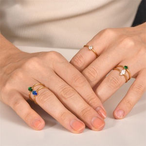 Personalized Princess Cut Zircon Finger <b>Ring</b> Gold Plated Stainless Steel with <b>Crystal</b> Fashion Jewelry for Women - Product Image 3