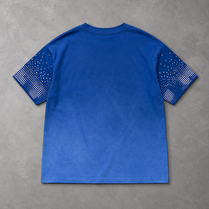 T-shirt da uomo 100% cotone, grafica oversize con strass, personalizzata, stile vintage, spessa, bianca, con taglio a strati. - Product Image 2