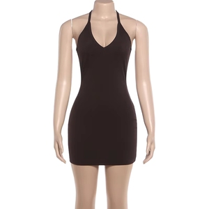 PEEQI K25D89490 Nouvelle Collection Été 2026 Robes Courtes Unies Femme Style Urbain Col V Sexy Moulante Sans Manches Tendance - Product Image 5