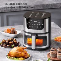 Friteuse à air intelligente en acier inoxydable 4-5L avec fenêtre de visualisation, commande tactile, convection à air chaud, électrique 1400W, appareil électroménager, export