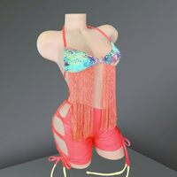 Tenue de danse ELITES, combinaison exotique à découpes en résille avec franges, pour spectacle