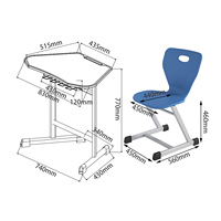 Ensemble de bureau et chaise scolaire ergonomique moderne et réglable en forme de trapèze pour les élèves du primaire/du collège/de l'université