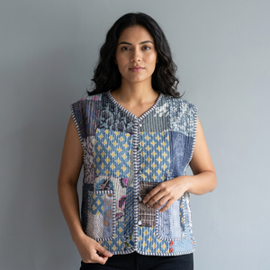 Chaleco Bohemio de Algodón con Estampado Floral para Mujer, Cuello Mandarín, Sin Mangas, Acolchado, Transpirable, Ecológico, con Bolsillos, Prenda Exterior, Regalo - Product Image 1