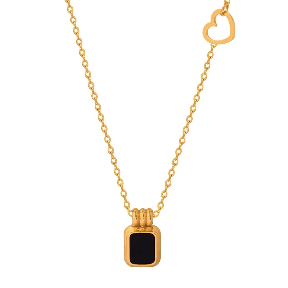 Vente en gros de bijoux tendances personnalisés collier à pendentif carré en acrylique de marque en acier inoxydable plaqué or 18 ct avec breloque en forme de cœur pour femmes