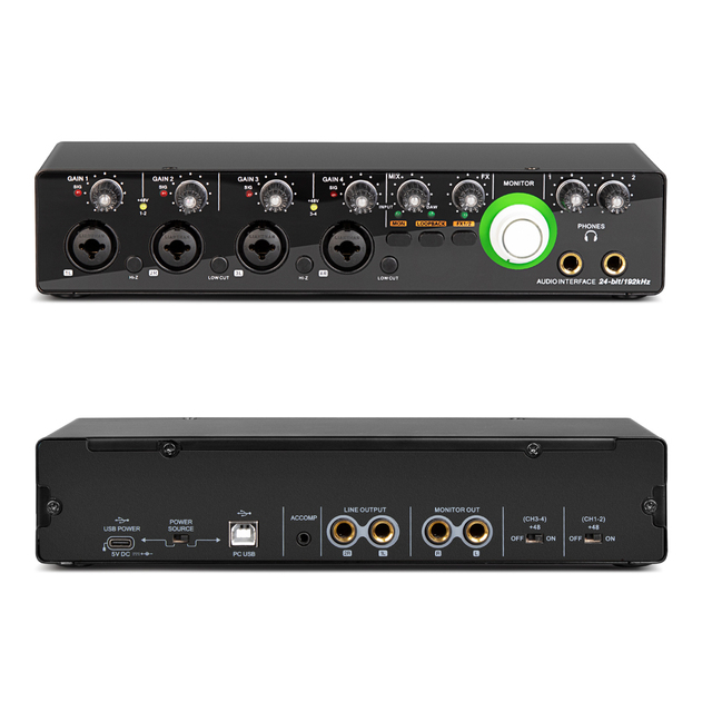 MD44 Professional 4 Input and 2 Output 24Bit 192Hkz Mini Usb Audio Interface 4 Channel USB Sound Card for Live Recording