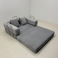 Divano Letto in Velluto a Coste Beige, Compresso Sottovuoto, Stile Retrò, Imbottito in Spugna, Ideale per Soggiorni e Piccoli Appartamenti
