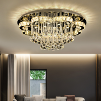 Lampe en forme de fleur argentée, décoration de chambre à coucher, acier inoxydable, plafonnier rond de luxe en cristal goutte de pluie pour salon