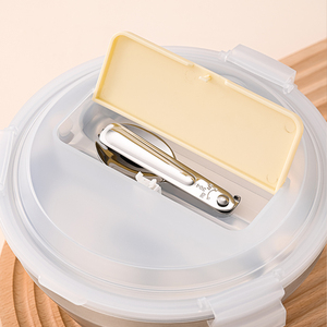 304 stainless steel <b>round</b> double-layer lunch <b>box</b>, with compartments to prevent flavor mixing, includes spoon and chopsticks. - Product Image 5