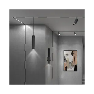 Lâmpada magnética de led com trilho, 48v dc, suporte de superfície, suspensão embutida, magnética, iluminação linear