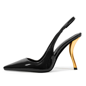 Custom Women Back Strap Gold Strange Heels Bright Patent on Pumps Slingback Dress Sandals Pointed Toe <b>Shoes</b> - Product Image 2