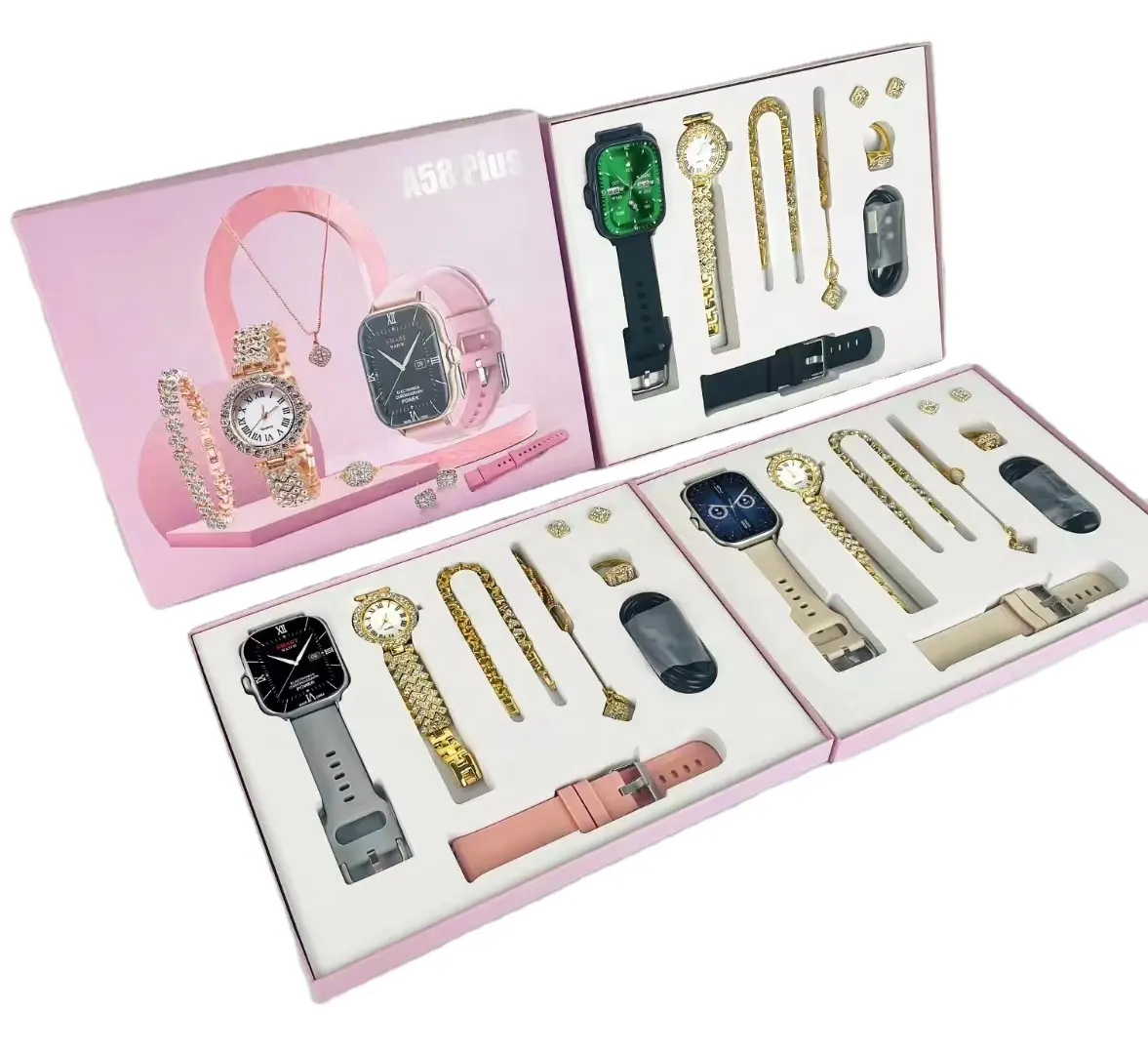 Festival regalos A58 Plus reloj de lujo para mujer conjunto de regalo joyería de las mujeres con 8 en 1 niñas reloj conjunto de regalo