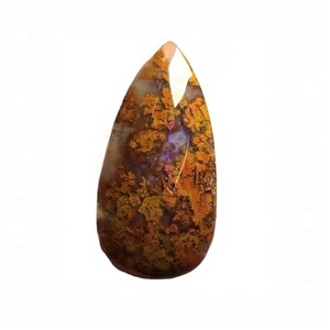Cabochon di <span class=keywords><strong>Agata</strong></span> Muschiata <span class=keywords><strong>Marrone</strong></span>, Gemma Piatta Sfusa a Forma di Pera - Product Image 1
