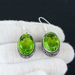 New Fashion Design Women's & Girls' 925 Solid Sterling <b>Silver</b> <b>Drop</b> <b>Earrings</b> Handmade Gemstone Spinner Peridot Simple yet Trendy - Product Image 2
