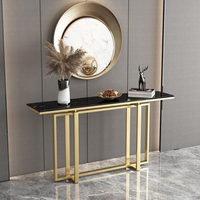 Console moderne en acier inoxydable 2023, table console en marbre dorée avec miroir