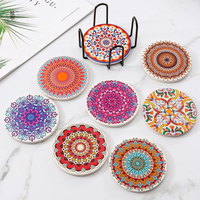 Sous-verres Mandala en Céramique Modernes Écologiques avec Base en Liège Absorbante et Support Noir pour Table Basse, Tasses, Verres et Bières
