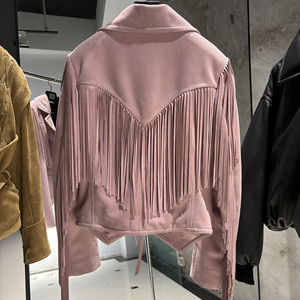 เสื้อแจ็คเก็ตหนังแท้สไตล์คาวบอยวินเทจสำหรับผู้หญิง ตกแต่งด้วยพู่หนังแท้ เหมาะสำหรับฤดูใบไม้ร่วง - Product Image 2