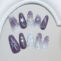 Ongles en amande, motifs nœuds violets et argentés, style Y2K, faux ongles à presser, fabriqués à la machine en ABS, lot de 24 embouts d'ongles longs en forme d'amande