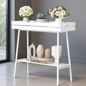 Étagère de présentation en bambou blanc à deux niveaux pour balcon de jardin extérieur, support pour plantes avec rangement - Product Image 1