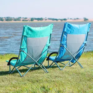 Chaise d'extérieur pliante, siège de plage réglable et à dossier haut, léger, avec support de gobelet, idéal pour le Camping, l'extérieur
