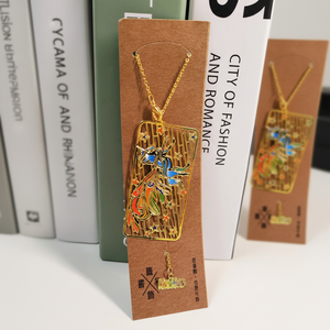 stationery set stationery gift Wholesale New Design Unicorn Carved Brass Square <b>Bookmark</b> Gradient Color Golden Plated Pendant - Product Image 3