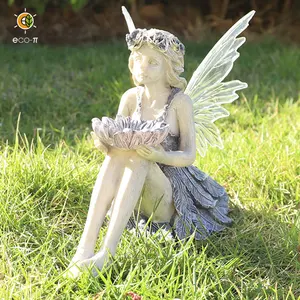 树脂工艺仙女精灵天使草坪花园装饰发光二极管树脂灯太阳能仙女灯