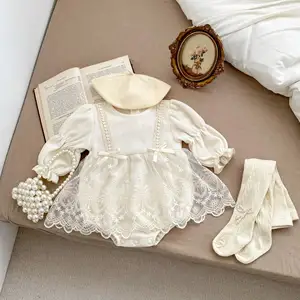 2024 Spring Baby Clothes Sweet Baby Girl Bow Hare Climbing Dress Long Sleeve Princess Mesh Wrap Dress