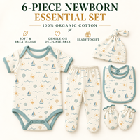 Ensemble de layette d'été pour nouveau-né, 6 pièces, en coton biologique, antibactérien, respirant, avec bonnet, bavoir et moufles, unisexe, échantillon de 7 jours